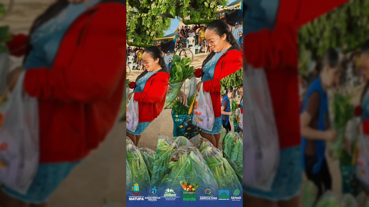 Distribuição de alimentos frescos do programa Cesta Verde em Matupá, com equipes da prefeitura e moradores. Crédito: prefeitura_matupa no Instagram.