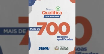 Imagem ilustrativa do Programa Qualifica Lucas do Rio Verde, mostrando o número '700' e os logos do SENAI e da Prefeitura de Lucas do Rio Verde. Créditos: Prefeitura de Lucas do Rio Verde / Instagram.
