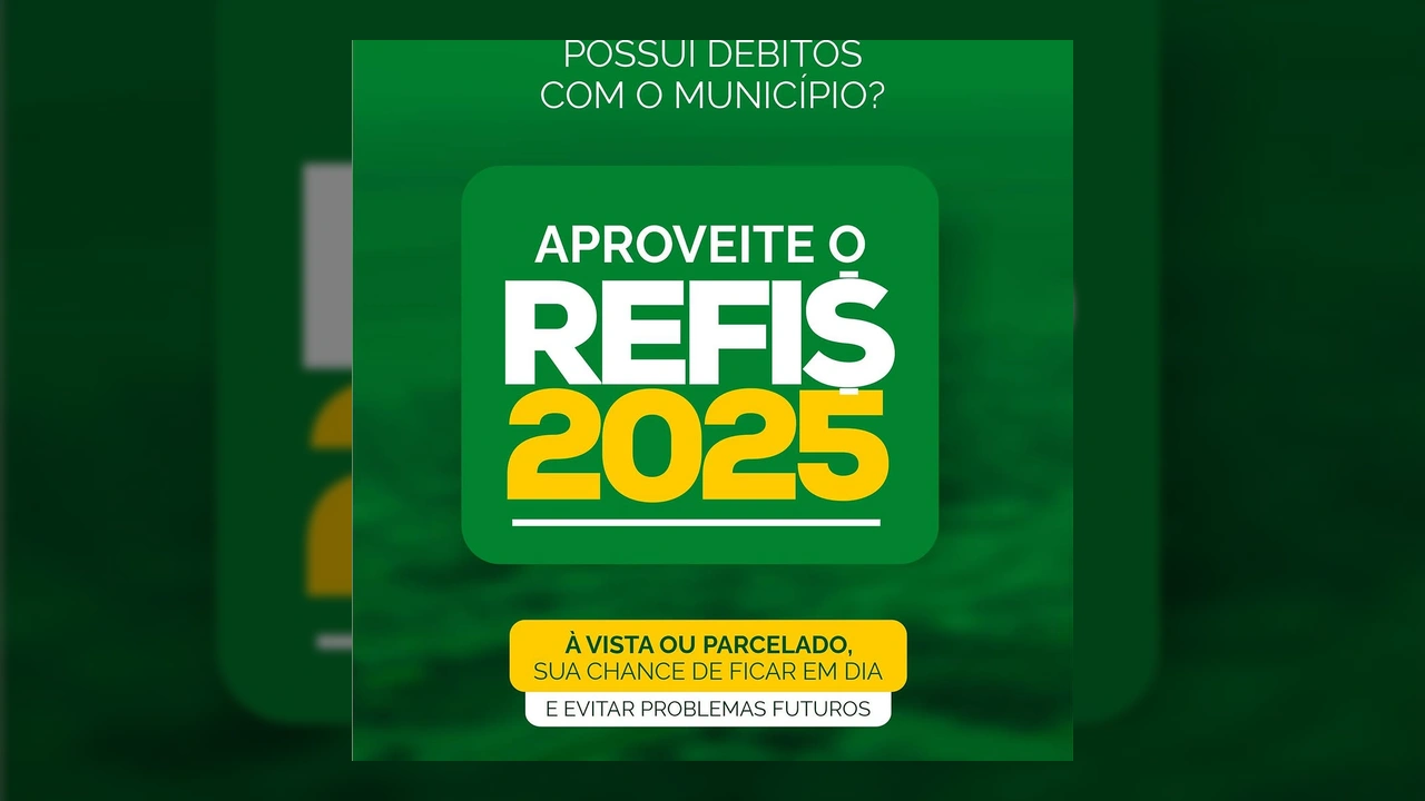 Banner informativo sobre o programa REFIS 2025 da Prefeitura de Campo Verde com detalhes de descontos para dívidas municipais / Instagram