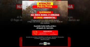 Cena de queimada com fumaça e vegetação seca, ilustrando o alerta da Prefeitura de Pedra Preta contra crimes ambientais. Créditos: Prefeitura de Pedra Preta-MT / Instagram
