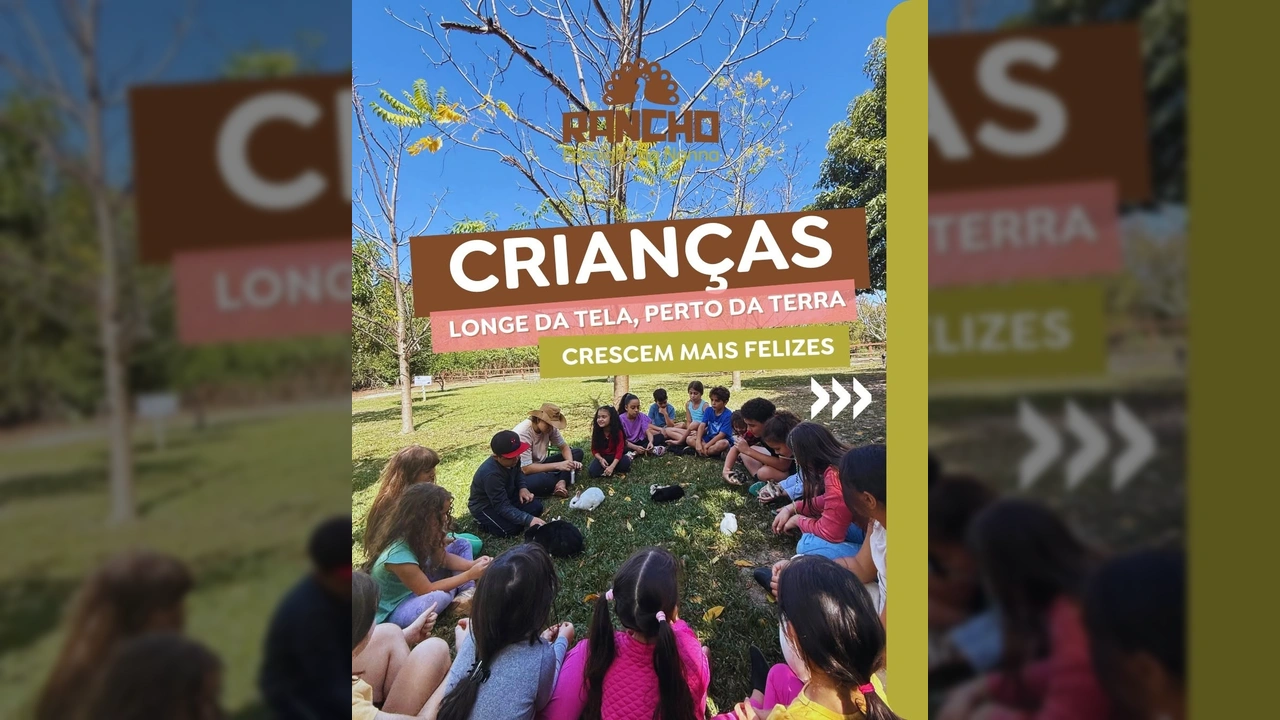 Grupo de crianças em atividades pedagógicas ao ar livre no Rancho Famíglia da Nonna, Cuiabá. Créditos: Rancho Famíglia da Nonna / Instagram