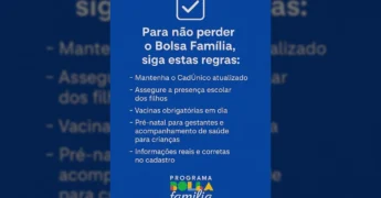 Infográfico com as regras do Bolsa Família para 2025, por Bolsafamilia_informacoes no Instagram.