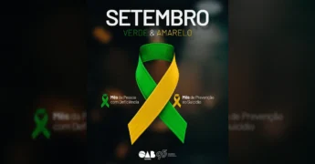 Imagem de um laço verde e amarelo para a campanha Setembro Verde e Amarelo da OAB Nacional, abordando a inclusão de pessoas com deficiência e a prevenção ao suicídio / Instagram @cfoab