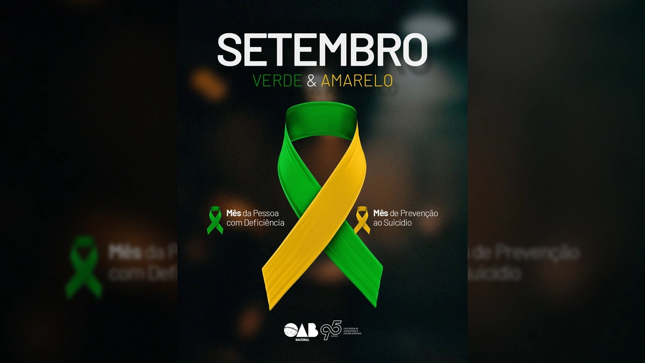Imagem de um laço verde e amarelo para a campanha Setembro Verde e Amarelo da OAB Nacional, abordando a inclusão de pessoas com deficiência e a prevenção ao suicídio / Instagram @cfoab