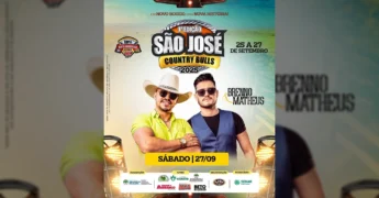Cartaz do São José Country Bulls 2025 com a dupla sertaneja Brenno & Matheus em destaque, créditos: Instagram @jbrodeios