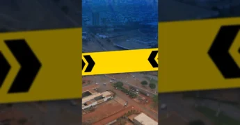 Vista aérea da rotatória da Avenida dos Estudantes em Rondonópolis com sinalização de interdição. Crédito: Prefeitura de Rondonópolis / Instagram