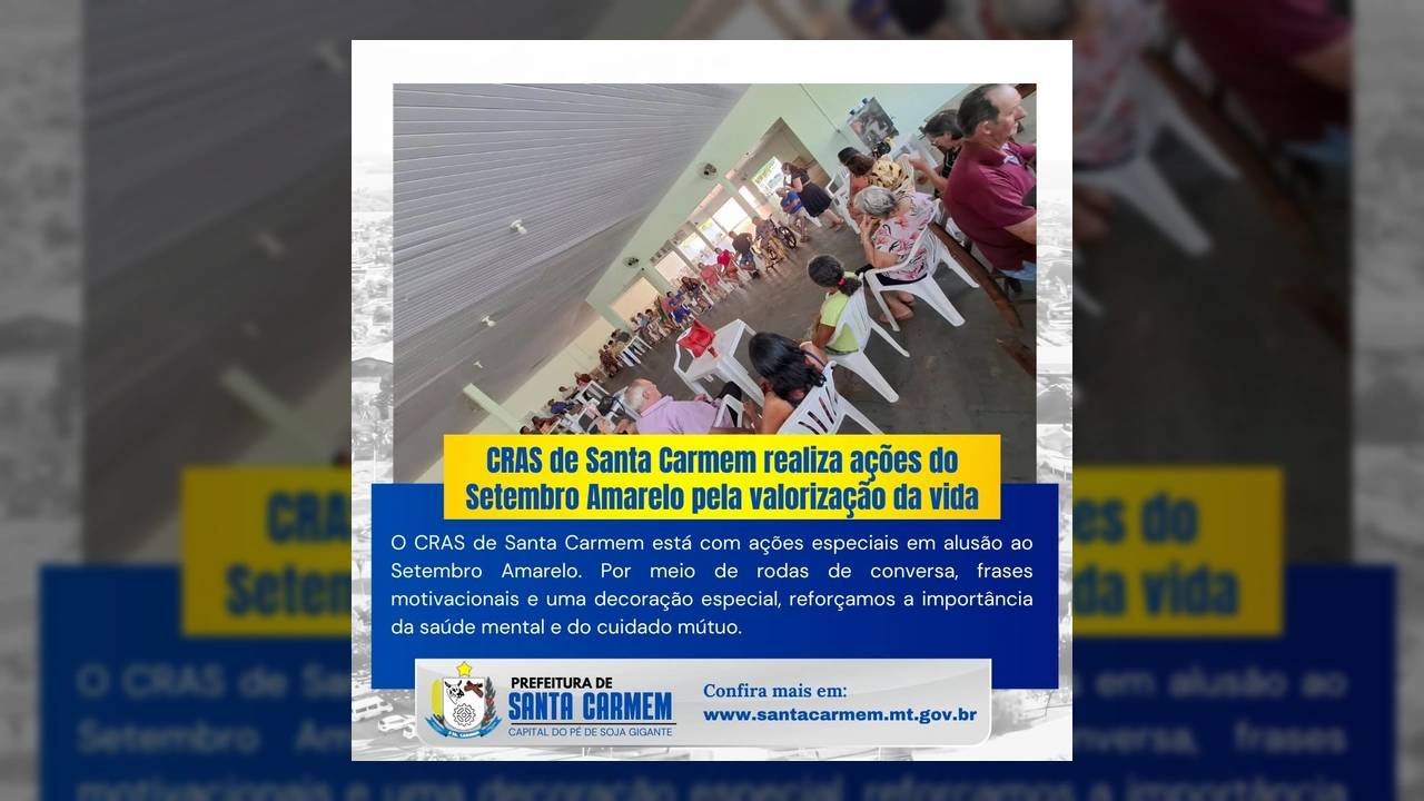 Pessoas reunidas em roda de conversa em Santa Carmem, durante ações do Setembro Amarelo, creditado a Prefeitura de Santa Carmem