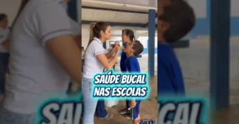 Crianças e profissionais de saúde em programa de saúde bucal escolar em Nova Bandeirantes. Créditos: Prefeitura de Nova Bandeirantes / Instagram