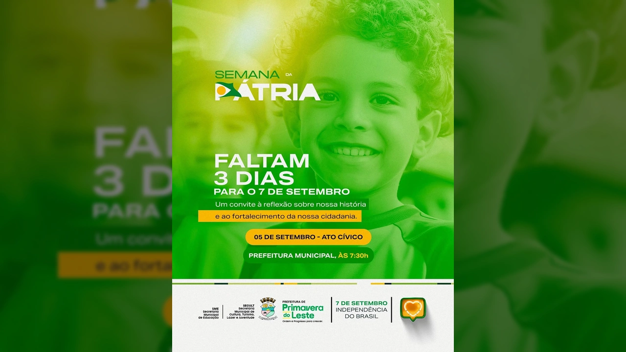 Criança sorrindo durante a Semana da Pátria em Primavera do Leste, campanha da Prefeitura de Primavera do Leste / Instagram.