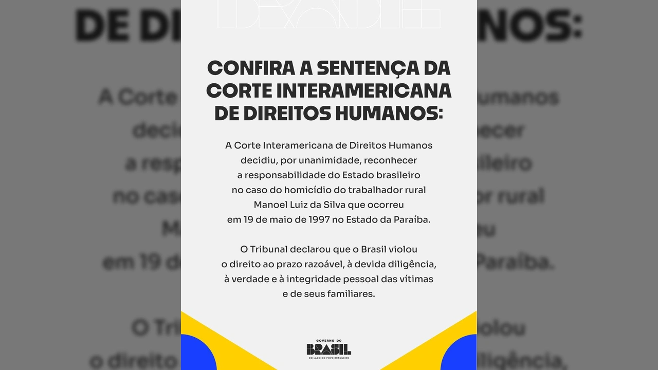 Sentença da Corte Interamericana de Direitos Humanos sobre o caso Manoel Luiz da Silva, divulgada pelo Ministério dos Direitos Humanos e da Cidadania / Instagram