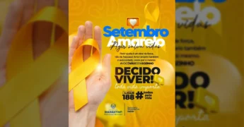 Mão com laço amarelo, símbolo da campanha Setembro Amarelo, destacando a prevenção ao suicídio em Diamantino. Créditos: Prefeitura de Diamantino / Instagram
