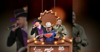 Luan Pereira, Jiraya UAI e Felipe Araujo em imagem promocional de evento em Santo Afonso. Crédito: Prefeitura Municipal de Santo Afonso / Instagram