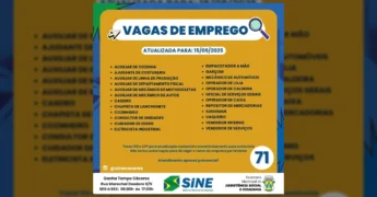 Lista de vagas de emprego atualizadas em Cáceres divulgadas pelo SINE, imagem de @sinecaceres no Instagram.