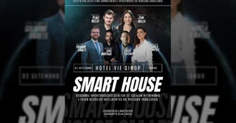 Imagem promocional do evento SMART HOUSE SINOP com os palestrantes. Créditos: Jenni Müller Arquitetura & Co. / Instagram