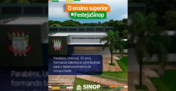 Foto da Universidade do Estado de Mato Grosso (UNEMAT) em Sinop, comemorando 35 anos. Crédito: Prefeitura de Sinop / Instagram