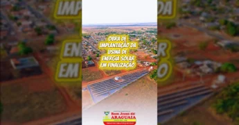Vista aérea da Usina de Energia Solar em Bom Jesus do Araguaia, obra da Prefeitura Municipal BJA
