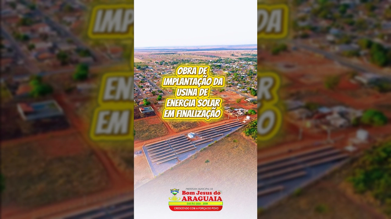 Vista aérea da Usina de Energia Solar em Bom Jesus do Araguaia, obra da Prefeitura Municipal BJA
