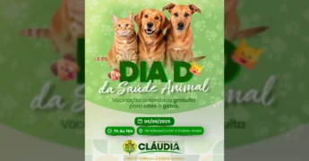 Cães e gato em destaque na divulgação da campanha de vacinação antirrábica em Cláudia. Créditos: Prefeitura de Cláudia / Instagram
