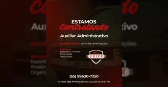 Imagem de anúncio de vaga de emprego para Auxiliar Administrativo na Chico Veículos em Lucas do Rio Verde. Crédito: Instagram @chico_veiculos.oficial