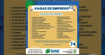 Sine Cáceres divulga 74 vagas de emprego atualizadas para o dia 10 de setembro de 2025, com lista de profissões.