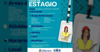 Banner anunciando vagas de estágio para estudantes universitários na Prefeitura de Pedra Preta, Mato Grosso / Instagram: prefeitura.pedrapretamt