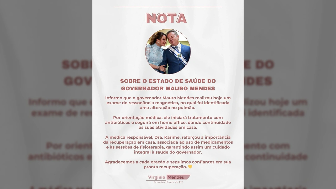 Imagem de Virginia Mendes e Mauro Mendes. Virginia Mendes ao lado do Governador Mauro Mendes, informando sobre seu estado de saúde / Instagram virginiamendesoficial