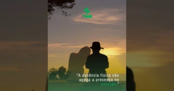 Casal em silhueta no pôr do sol com mensagem da VMV Cemitérios sobre memória e ausência física / Instagram vmvadministradoracemiterio
