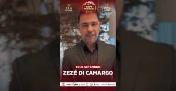 Zezé Di Camargo convidando o público para a 28ª ExpoTaquari em Alto Taquari, Mato Grosso. Créditos: expotaquari_oficial / Instagram.